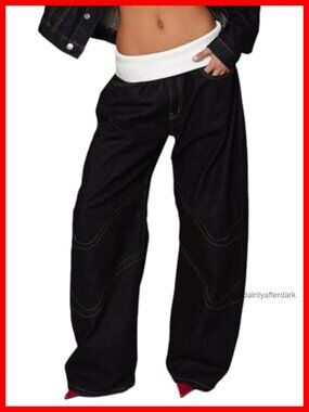 Baggy Cargo Jeans High Waist Wide Leg Distressed Denim Pants Pockets
